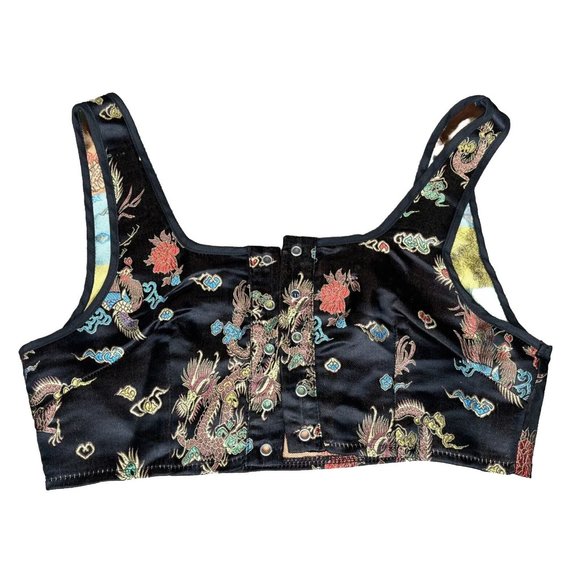 SHEIN Tops - Shein Bustier Womens M Black Metalic Satin Chinese Dragons Lace Up Bra Top Tank